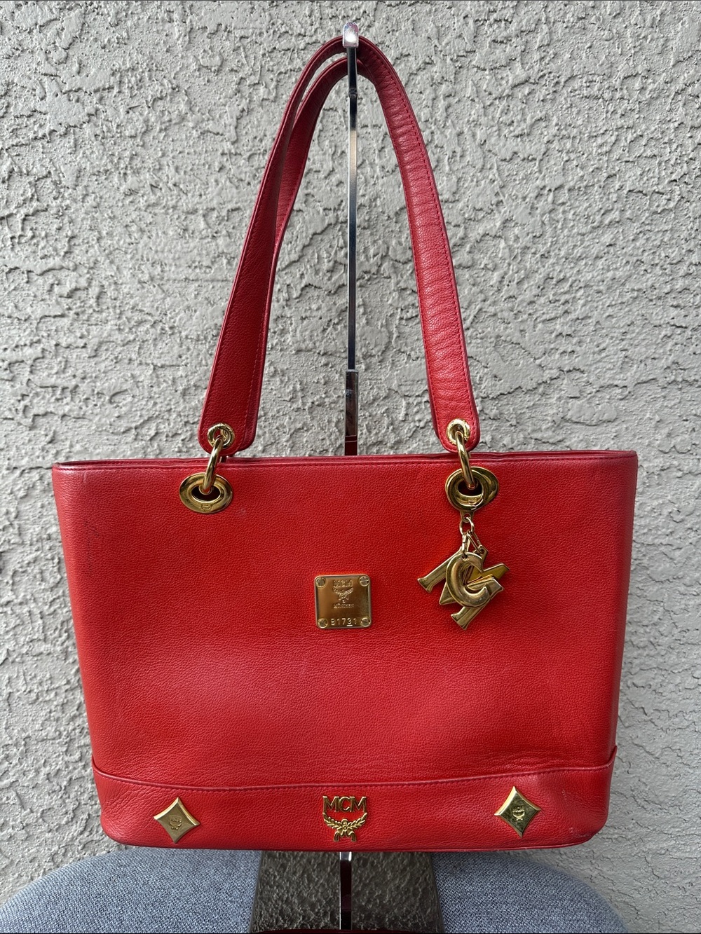 MCM Red Designer Tote Bag